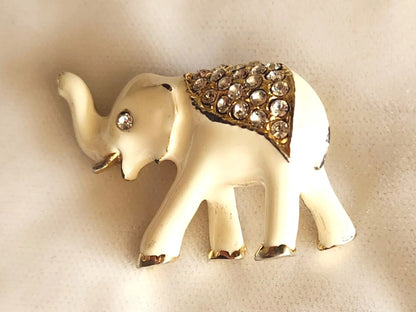 White Enamel Elephant Pin Brooch