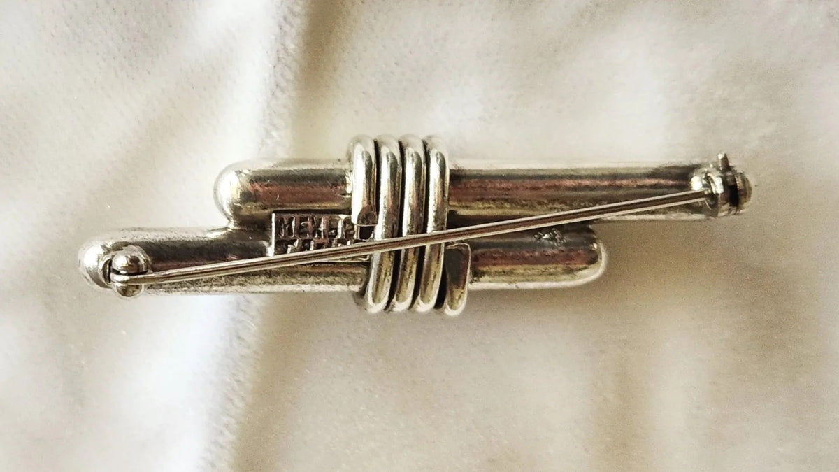 1980s Modernist Mexican Sterling Silver Tied Bars Brooch