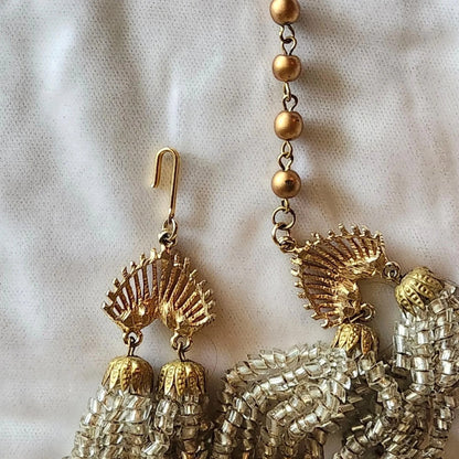 1950s Silver Foiled Glass Angle Cut Tube Bead Bib Necklace - 12 Strands