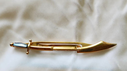 Midcentury Swank Scimitar Sword Blue Moonglow Lucite Tie Bar