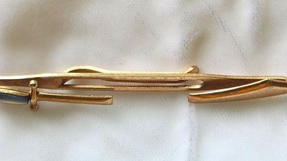 Midcentury Swank Scimitar Sword Blue Moonglow Lucite Tie Bar