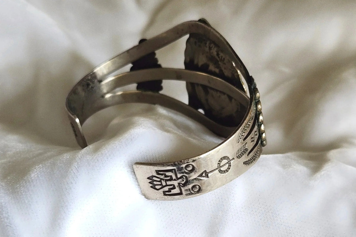 1960s Bell Trading Post Nickel Silver & Faux Turquoise Arrowhead Bracelet