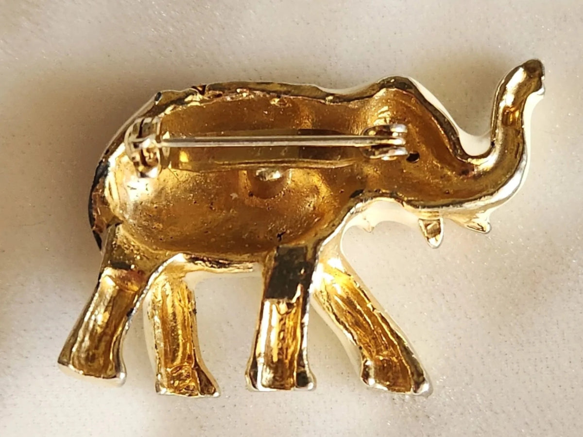White Enamel Elephant Pin Brooch
