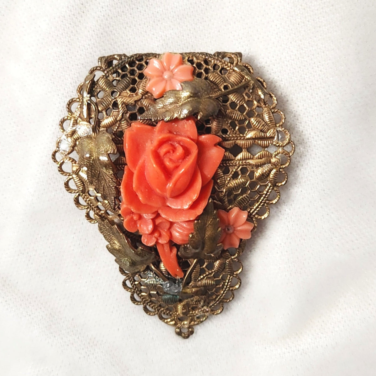 1930s Large Faux Coral Filigree Dress Clip
