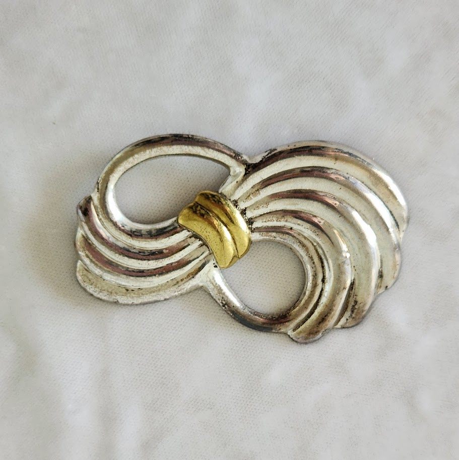 Vintage Mexican Silver & Gold Bow Brooch