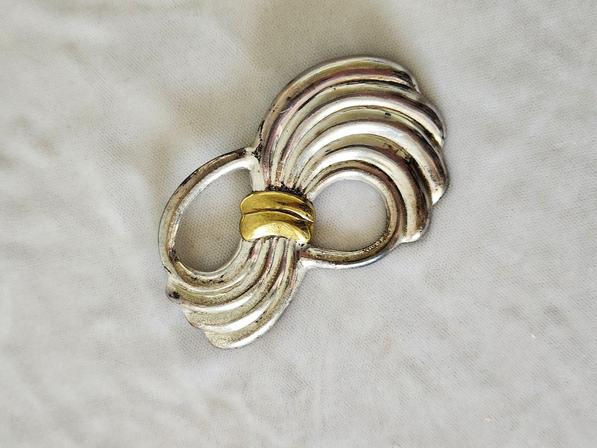 Vintage Mexican Silver & Gold Bow Brooch