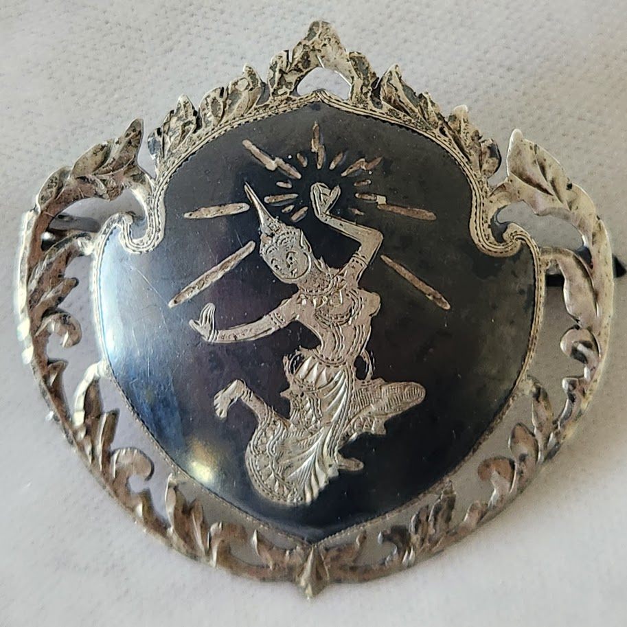 Vintage Siam Sterling Niello Mekhala Brooch