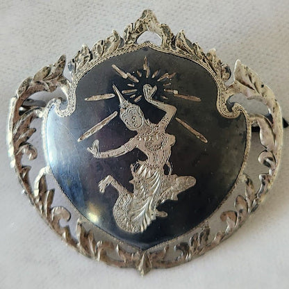 Vintage Siam Sterling Niello Mekhala Brooch