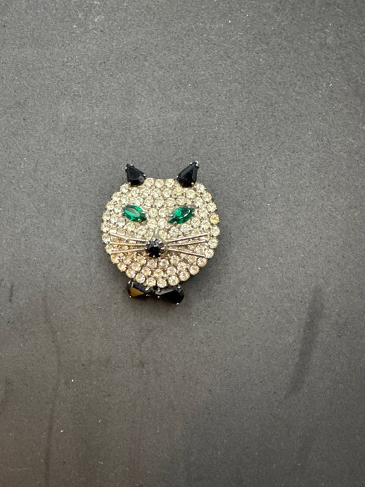 Vtg rhinestone cat pin