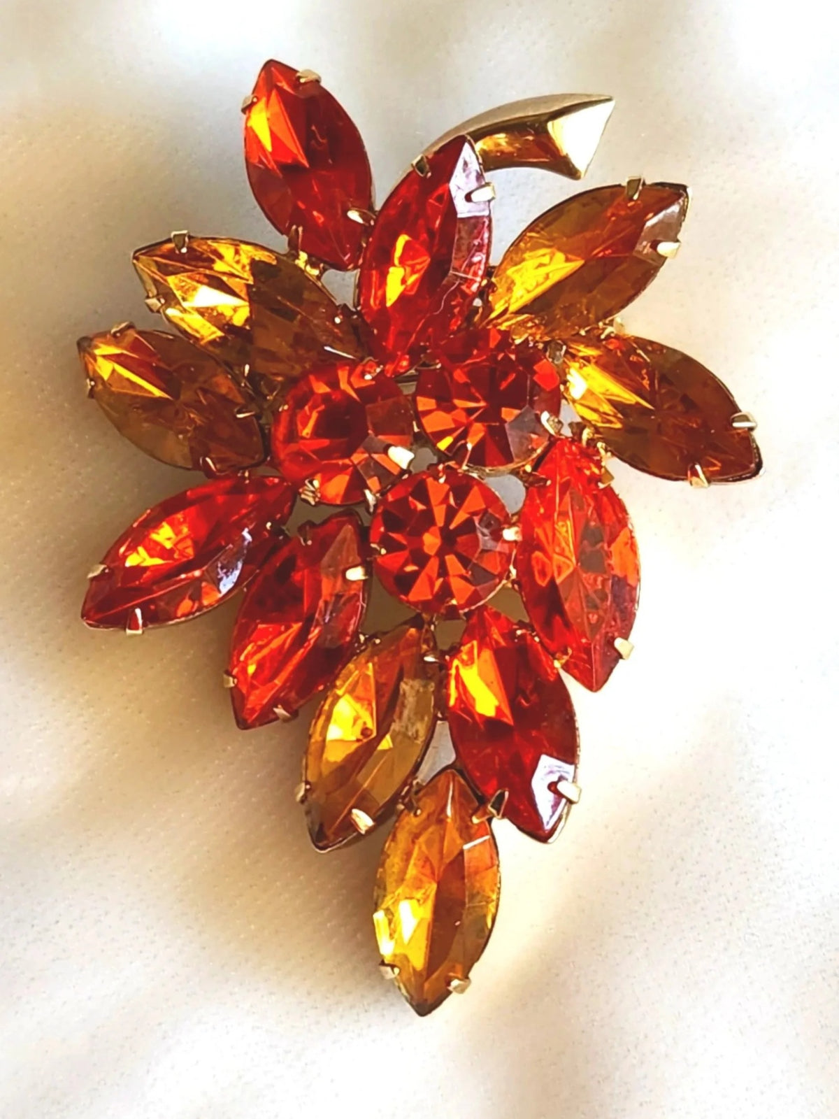 1960s Orange & Yellow Rhinestone Brooch