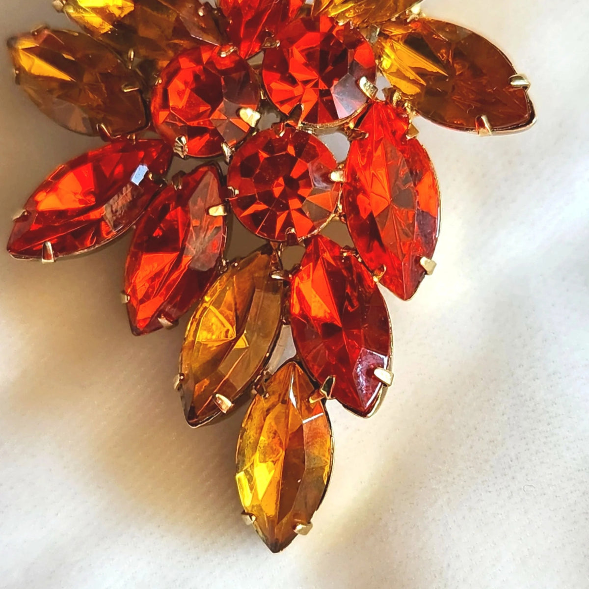 1960s Orange & Yellow Rhinestone Brooch