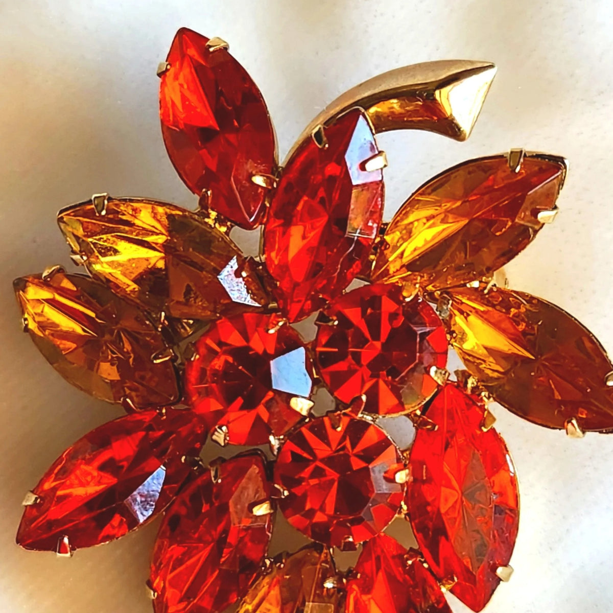 1960s Orange & Yellow Rhinestone Brooch