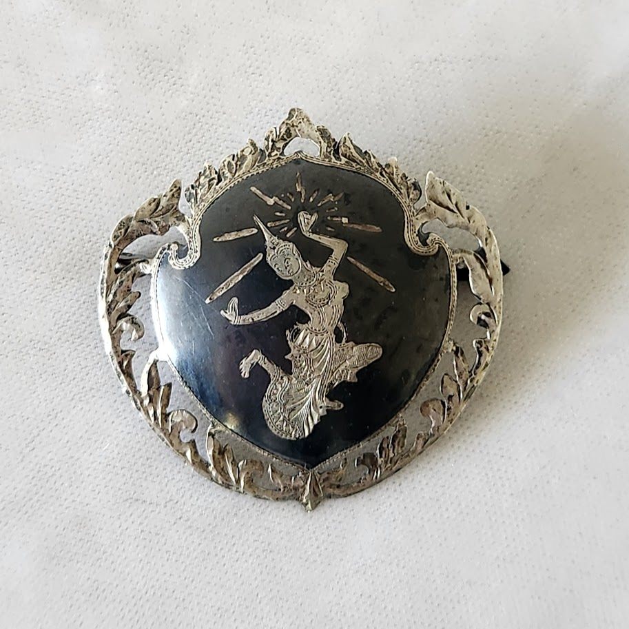 Vintage Siam Sterling Niello Mekhala Brooch