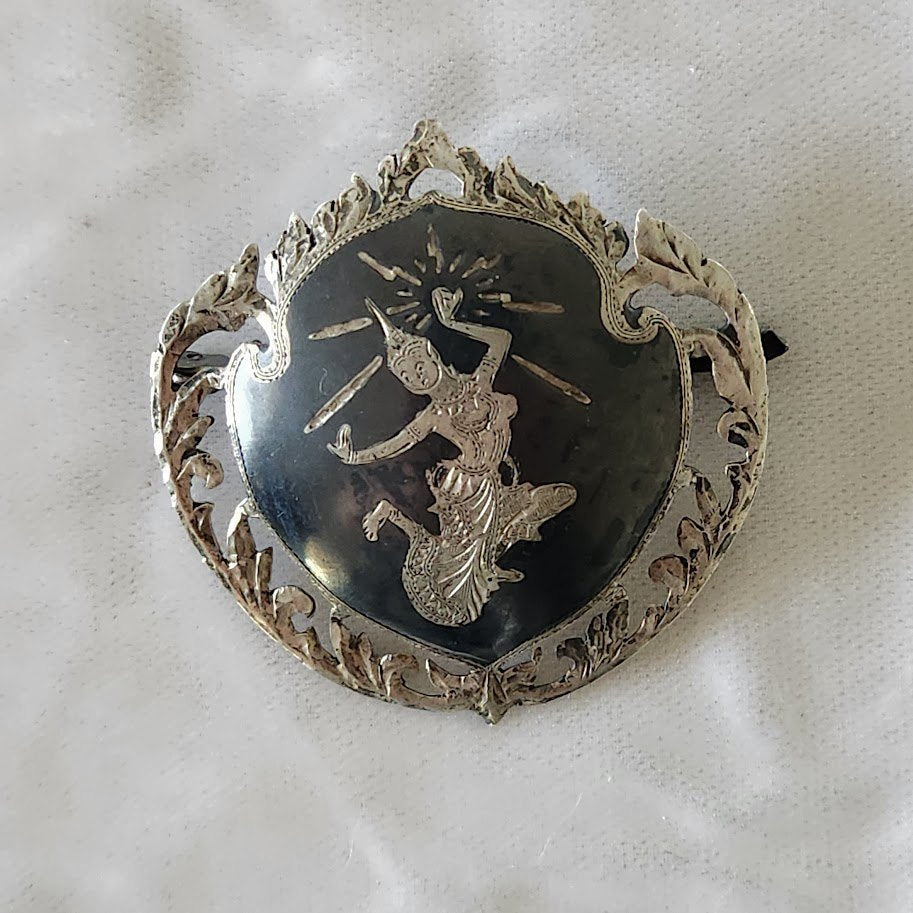 Vintage Siam Sterling Niello Mekhala Brooch