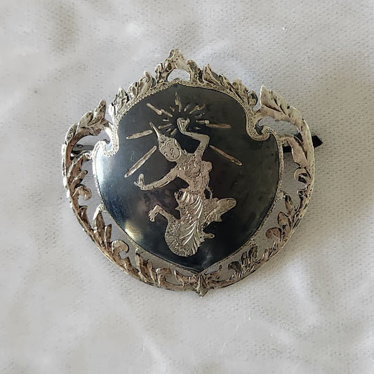 Vintage Siam Sterling Niello Mekhala Brooch