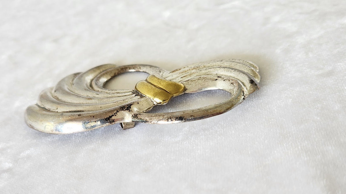 Vintage Mexican Silver & Gold Bow Brooch