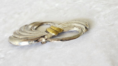 Vintage Mexican Silver & Gold Bow Brooch