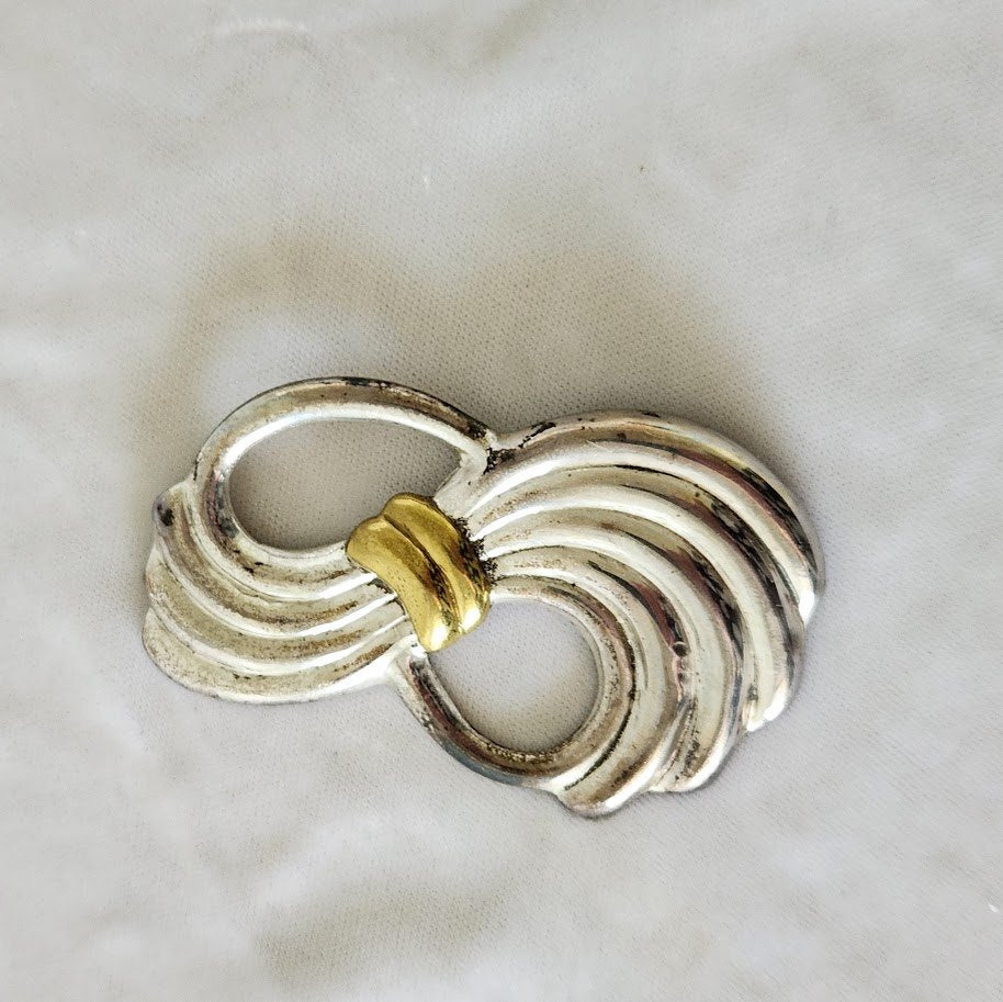 Vintage Mexican Silver & Gold Bow Brooch