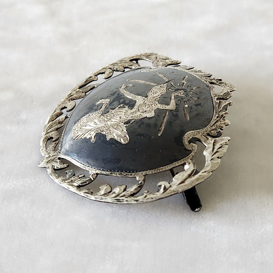 Vintage Siam Sterling Niello Mekhala Brooch