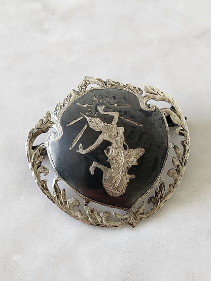 Vintage Siam Sterling Niello Mekhala Brooch