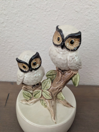 Vtg. Orltagiri Hand Painted Owl Music Box