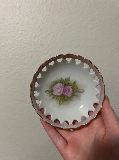 Floral Pedestal Trinket Dish with Heart Cutouts