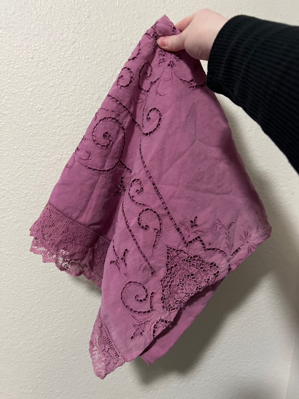 Vintage Purple Tablecloth with Lace 