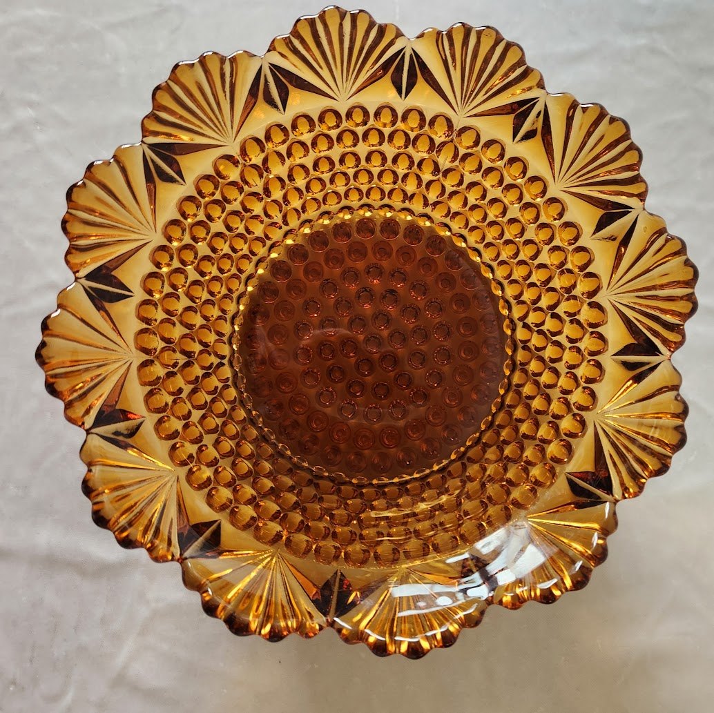 Imperial Glass Amber Hobnail & Fan Centerpiece Bowl