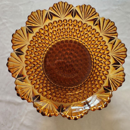 Imperial Glass Amber Hobnail & Fan Centerpiece Bowl