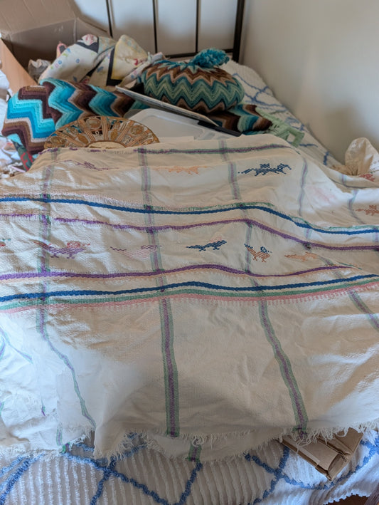 Vintage Guatemalan (?) Tablecloth (note the worn areas)