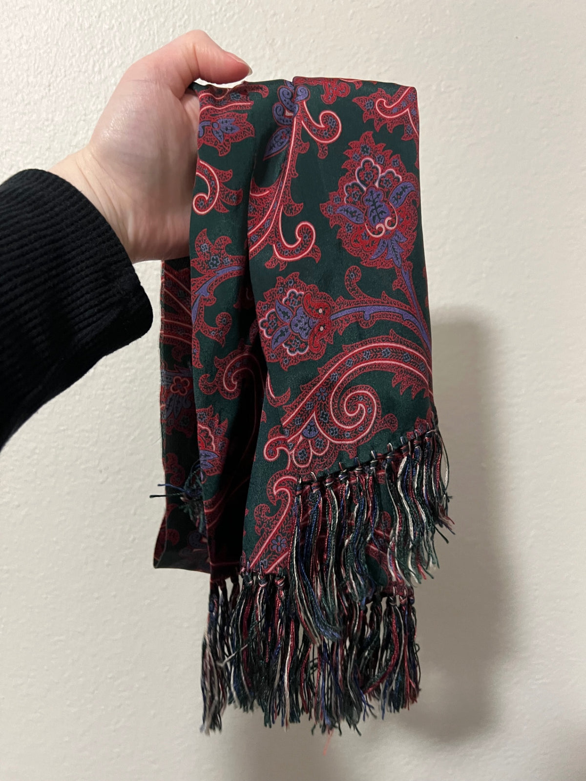 Green + Red Patterned Silk Scarf 