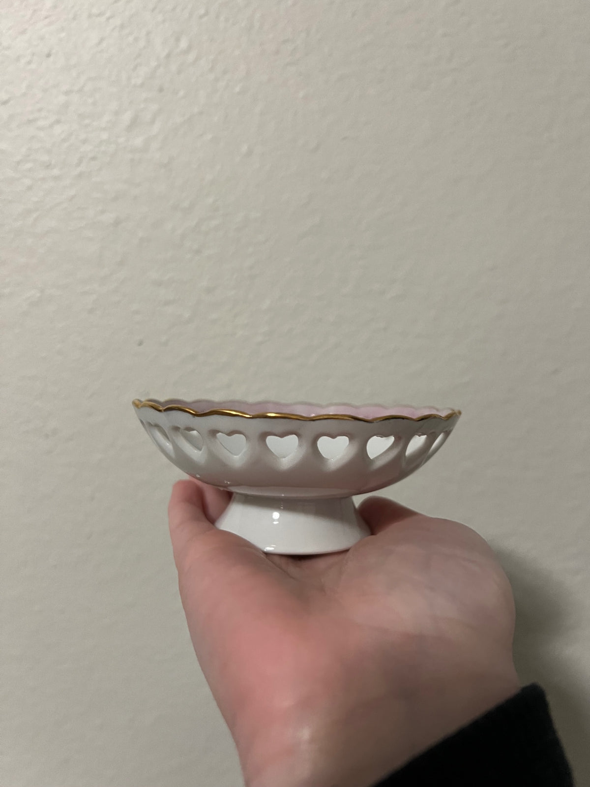 Floral Pedestal Trinket Dish with Heart Cutouts