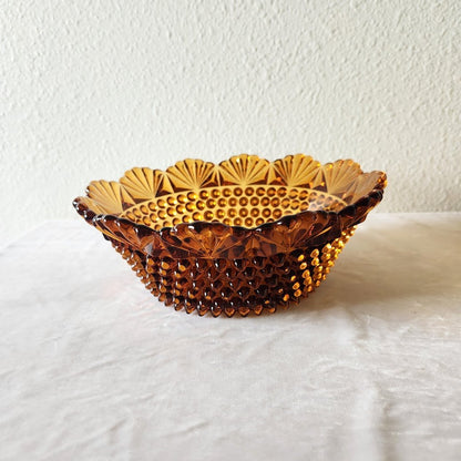 Imperial Glass Amber Hobnail & Fan Centerpiece Bowl