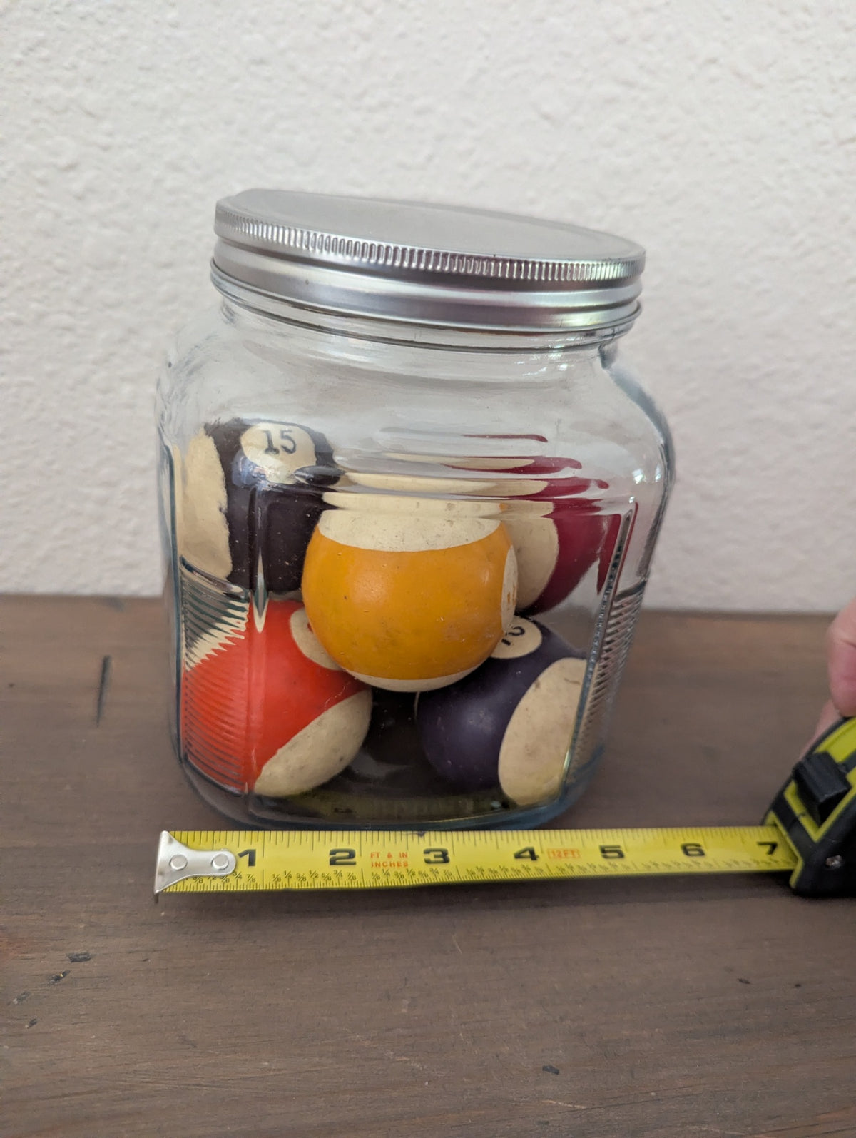 Vtg. Billiard Balls in Vintage Jar