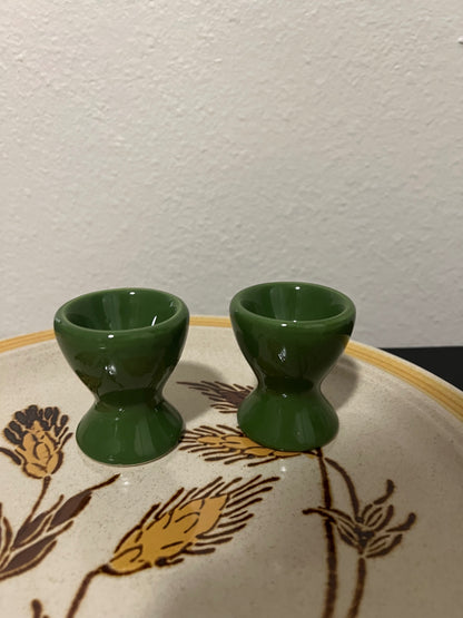 Set of 2 Vintage Green Ceramic Egg Cups 