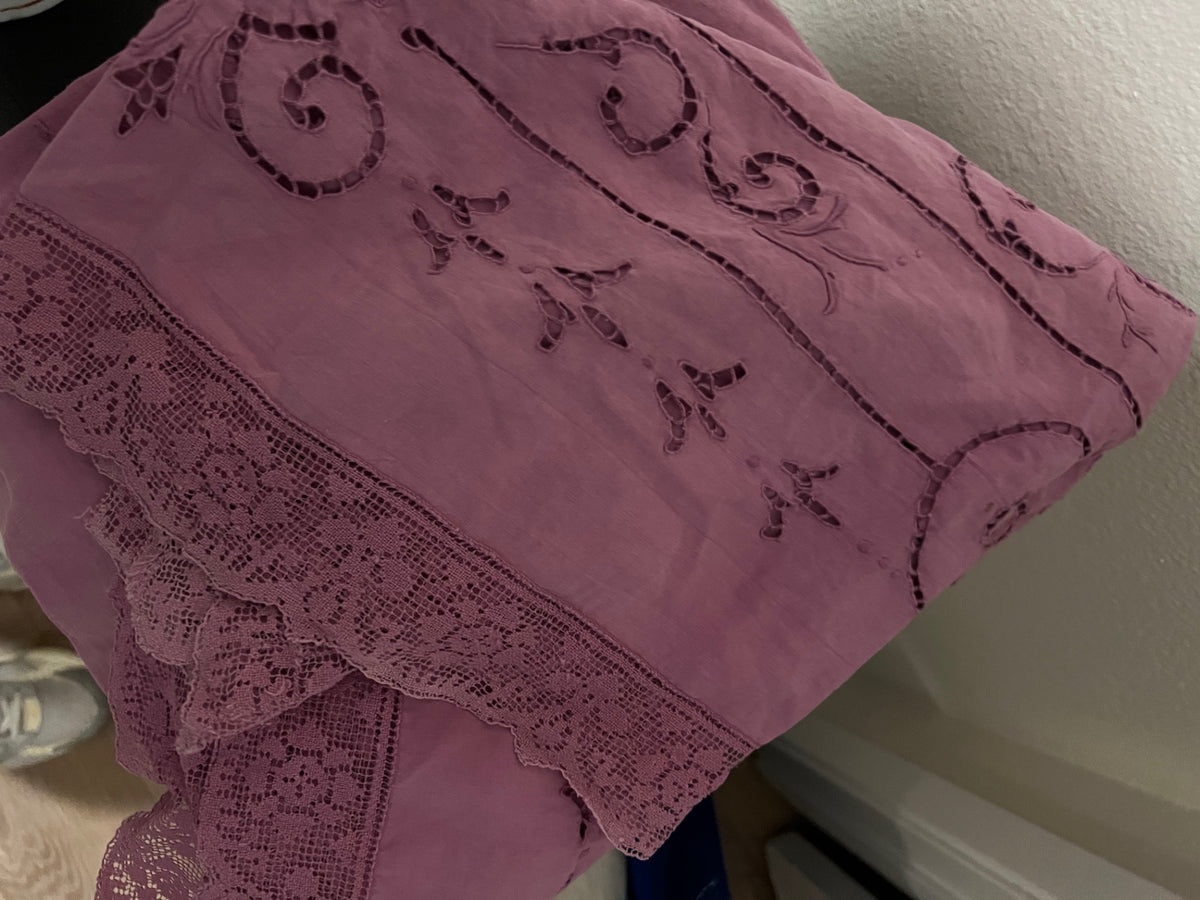 Vintage Purple Tablecloth with Lace 
