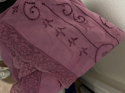 Vintage Purple Tablecloth with Lace 