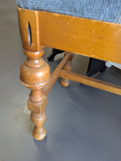 Vtg. Wooden Bench with Blue Cushion