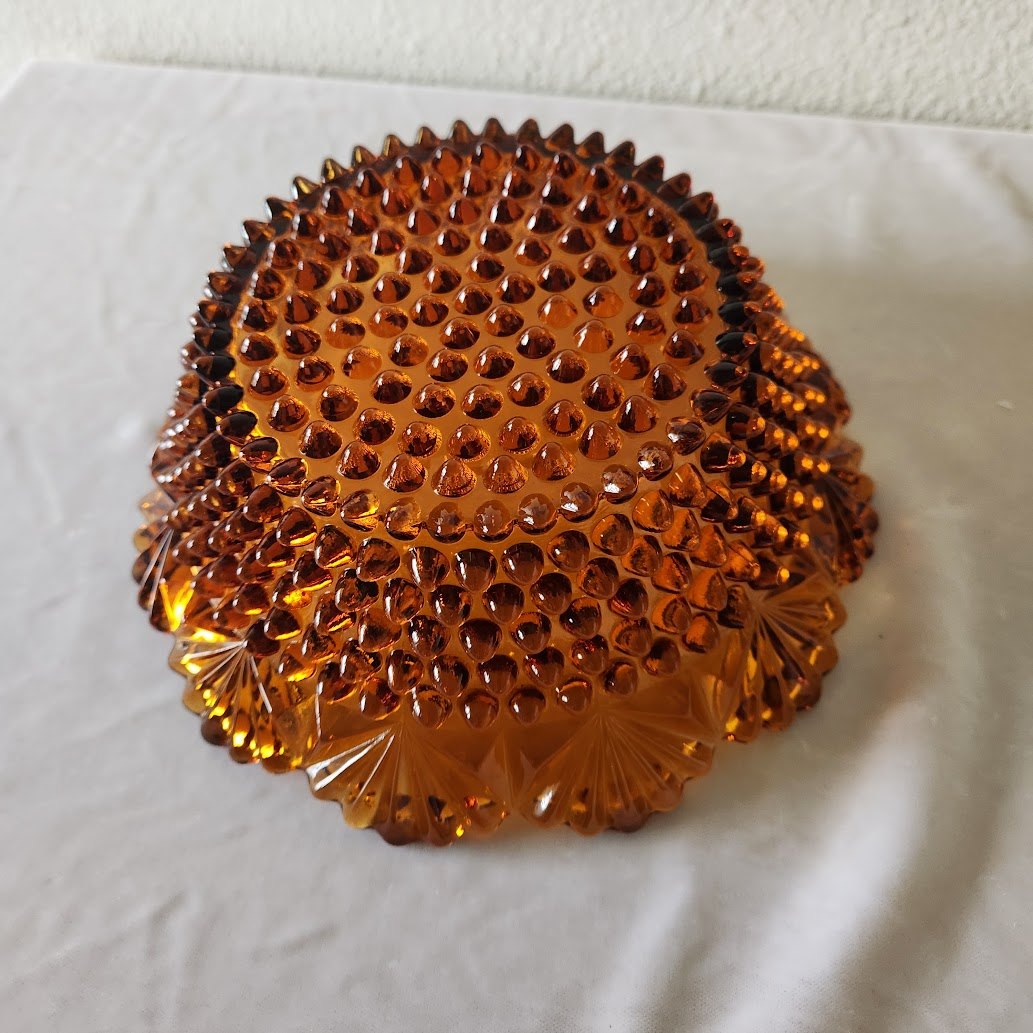 Imperial Glass Amber Hobnail & Fan Centerpiece Bowl