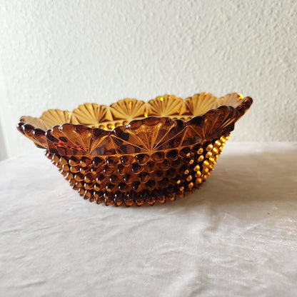 Imperial Glass Amber Hobnail & Fan Centerpiece Bowl