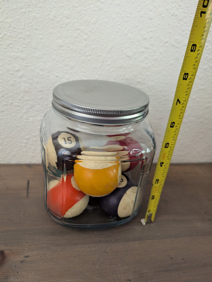 Vtg. Billiard Balls in Vintage Jar