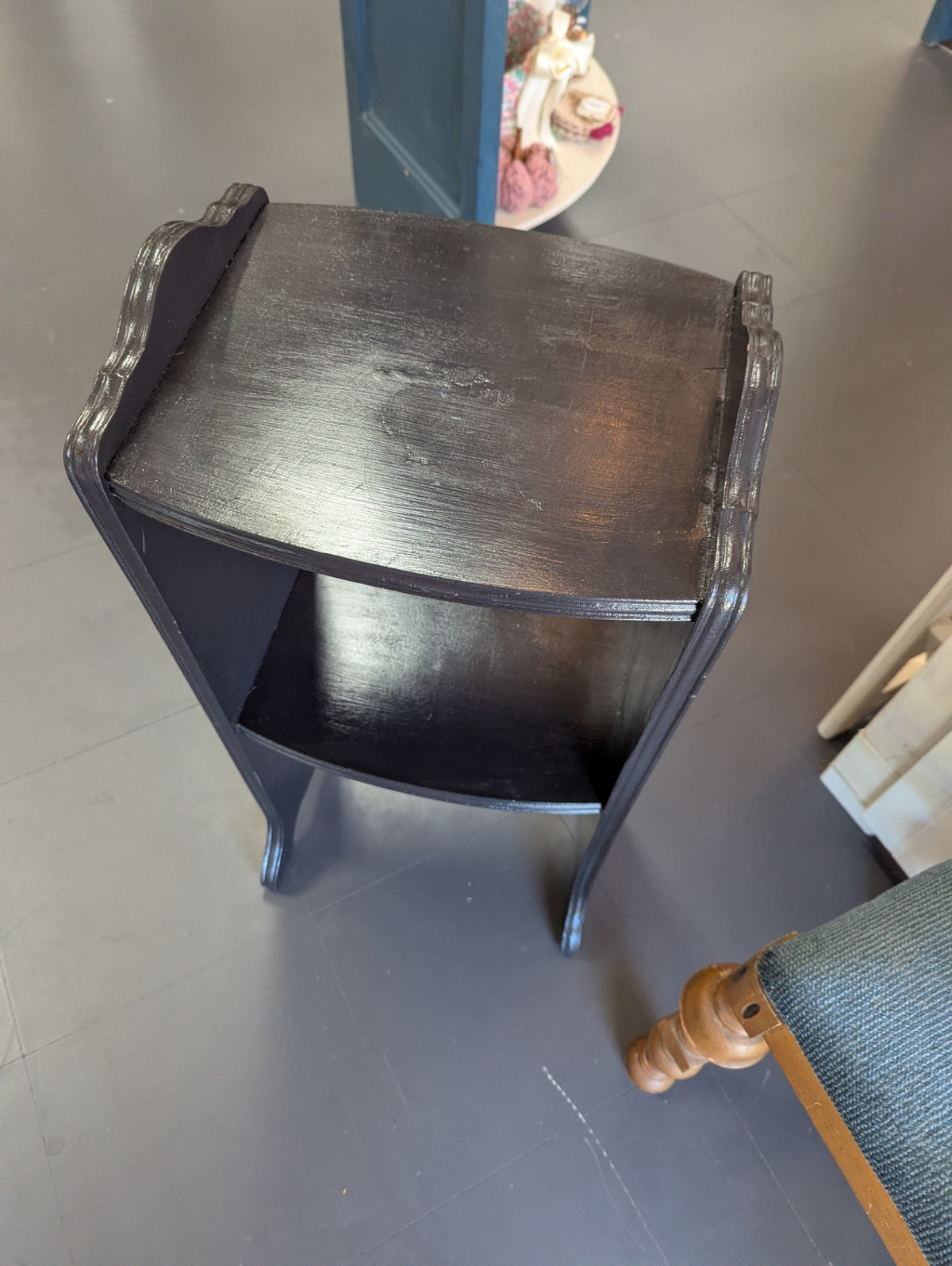 Vtg. Small Black Standing Shelf