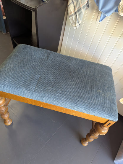 Vtg. Wooden Bench with Blue Cushion