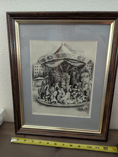 Vtg. Sketched Merry Go Round Howard Cook
