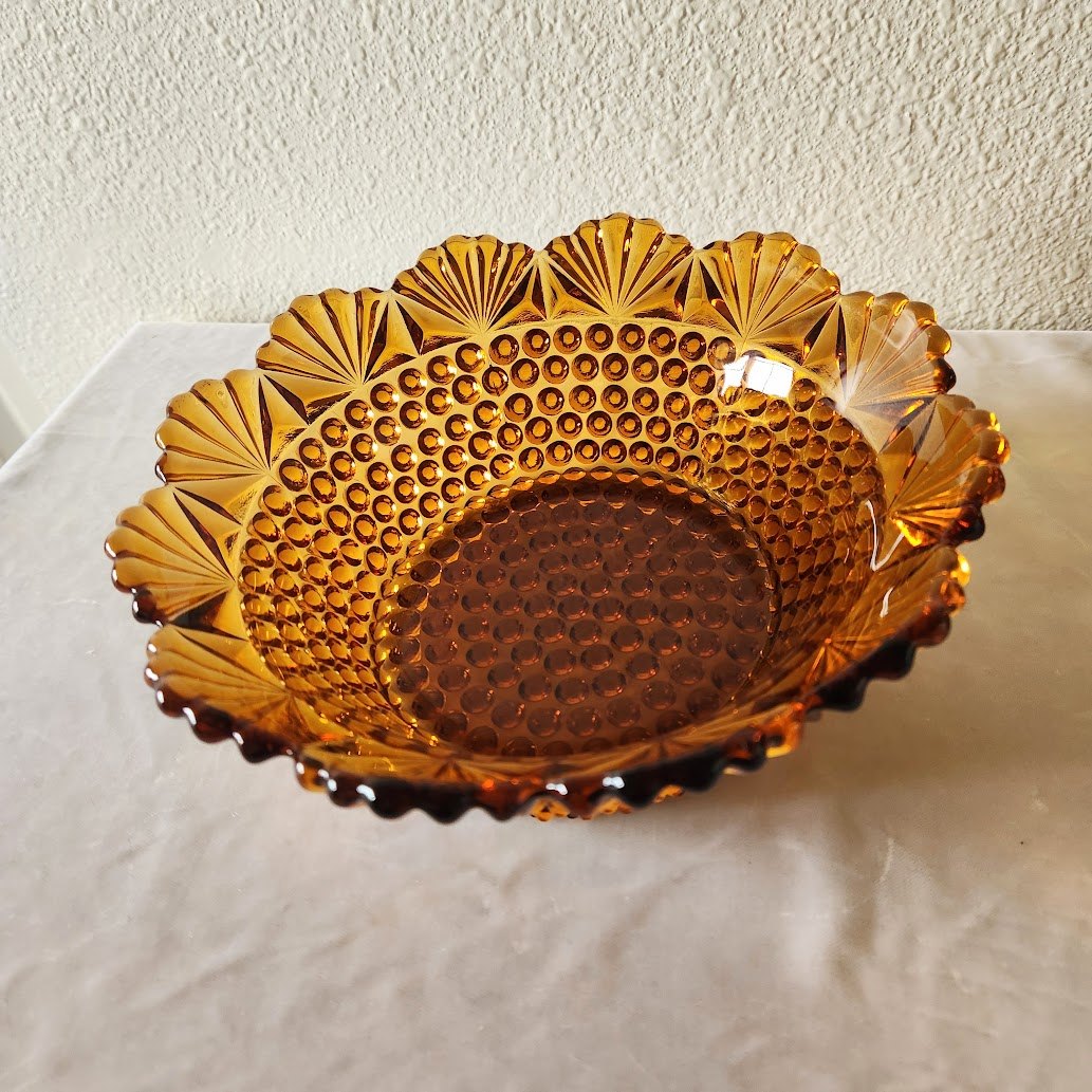 Imperial Glass Amber Hobnail & Fan Centerpiece Bowl