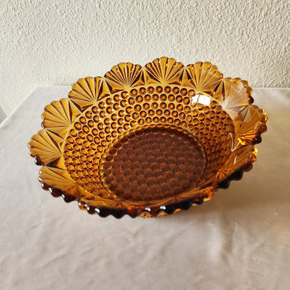 Imperial Glass Amber Hobnail & Fan Centerpiece Bowl