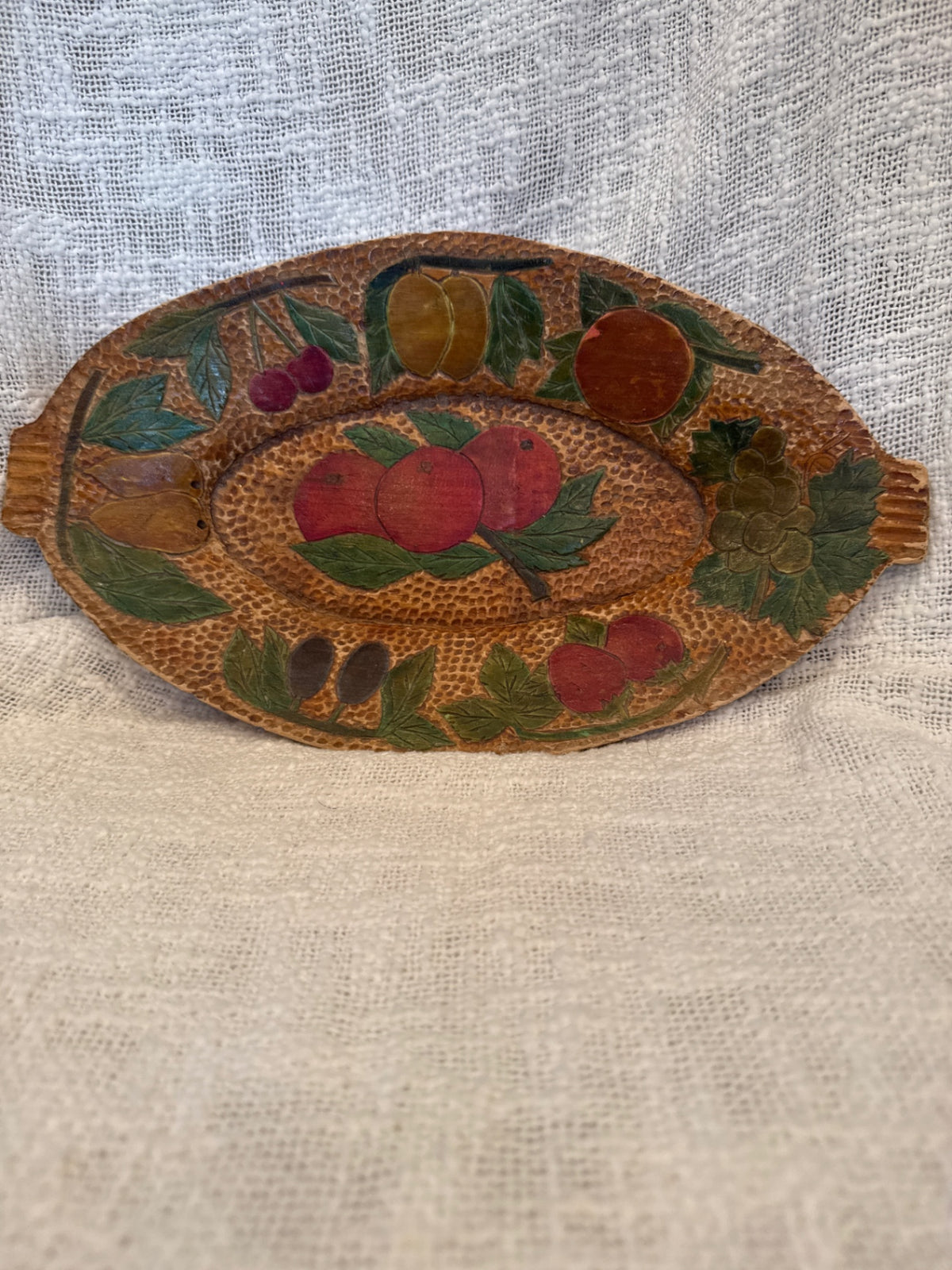 Fantastic vintage wood carved folk art fruit tray