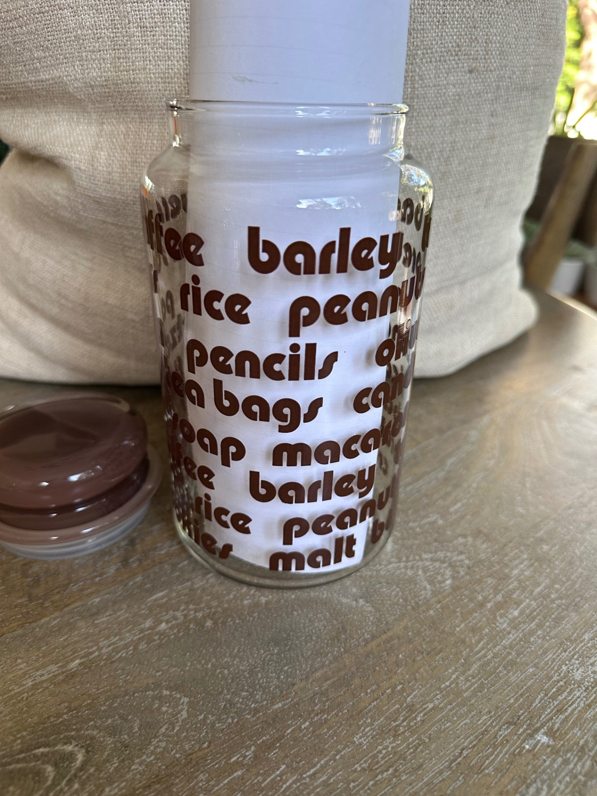 Anchor Hocking glass canister jar w/writing $12.50