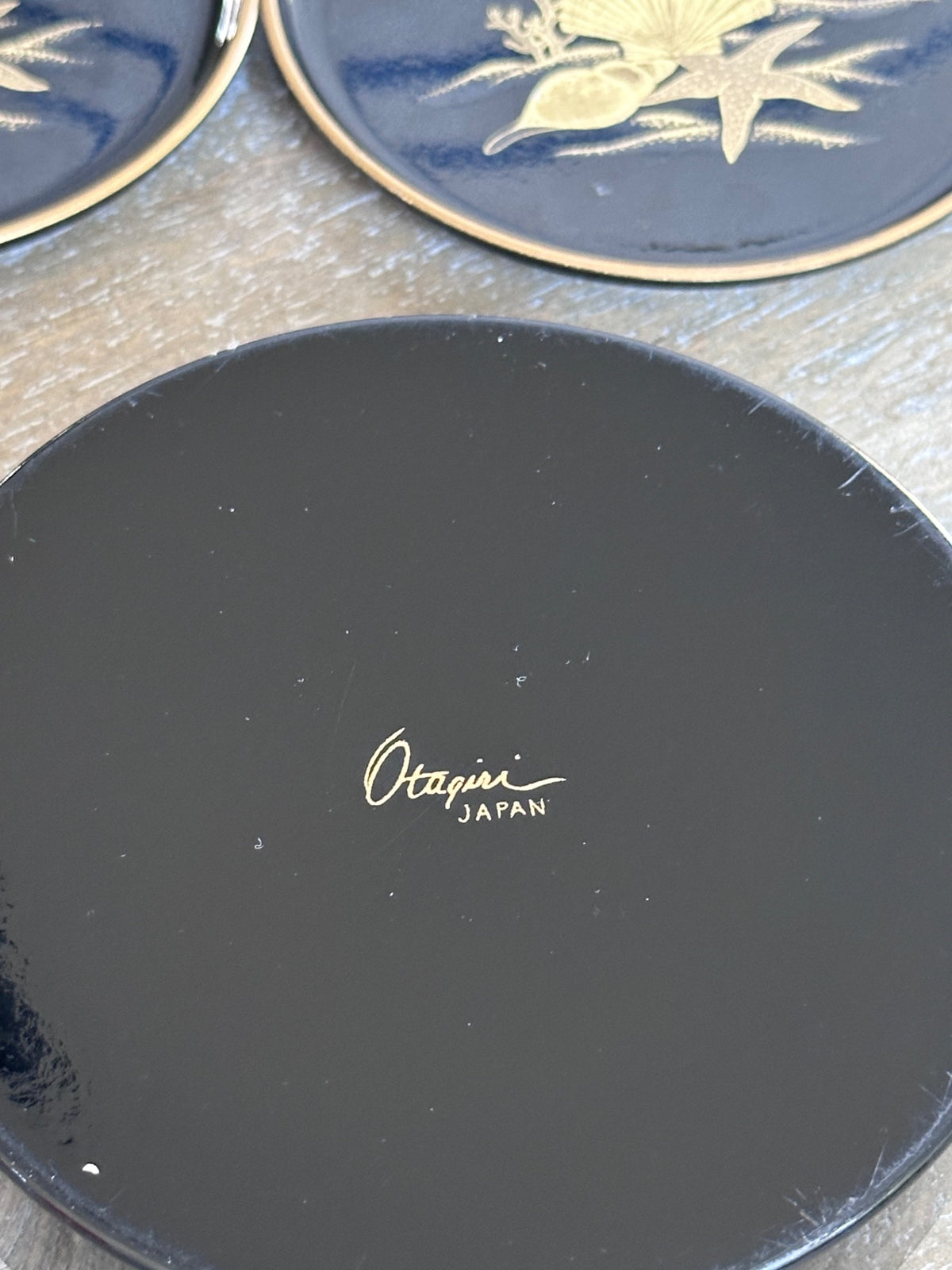 Vintage Otagıri Japan black lacquer seaside coaster set 