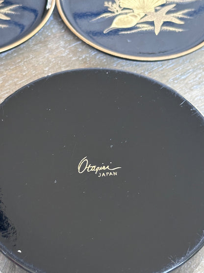 Vintage Otagıri Japan black lacquer seaside coaster set 